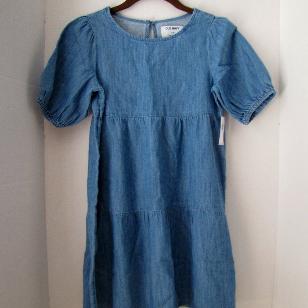 Old Navy Blue Cotton Puff Sleeve Fit and Flare Dress Girls M 8 NWT